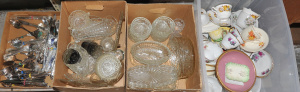 Lot 061 - 4 x Boxes of Vintage Glass, Crystal, China and Cutlery inc, Depression
