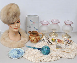 Lot 064 - Group lot of Vintage items inc, Cornelius fur hat & collar, croche
