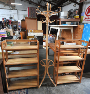 Lot 073 - 3 x pieces Light coloured Occ Furniture - 2 x Fold Up Blonde wood Book