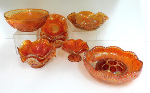Lot 098 - Group lot - vintage Marigold Carnival Glass - all w Exterior Hobnail c