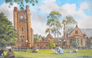 Lot 102 - Geoff (Jeff) Hook (1928 - 2018) Framed Watercolour - The Old Arts Cloc