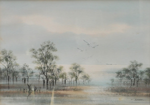 Lot 104 - T Supsirikool (Thailand, active c1970s) Large framed Watercolour - Coa