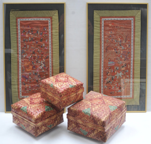 Lot 114 - Small lot of Oriental Items incl 3 x Painted Cane Chests & 2 x Fra