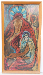 Lot 135 - Large framed c1960s Batik - Madonna & Child - unsigned - in Origin