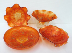 Lot 144 - 4 pces Vintage Fenton Marigold Carnival Glass inc Pair Holly & Sta
