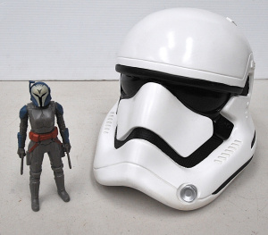 Lot 148 - Star Wars Stormtrooper Money Box w Missing Bottom & Bo-Katan Actio