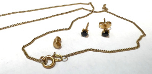 Lot 179 - Grp gold jewellery - pr small sapphire stud earrings, backs stamped 75