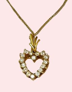 Lot 180 - 2 pces - 18ct gold open heart Pendant set with 15 dias on 9ct gold cha