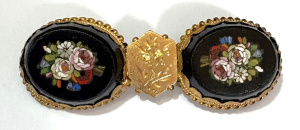 Lot 181 - c1890 14ct gold Pietra Dura Brooch - 4 5 cms Wide TW approx 7 6 grms