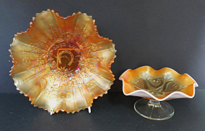 Lot 190 - 2 pces Vintage Marigold Carnival Glass inc Northwood Good Luck Horsesh
