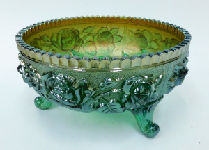 Lot 201 - Vintage Imperial Green Carnival Glass Bowl - Lustre Rose Pattern - Tri