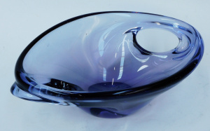 Lot 208 - Mid Century Purple Sklo-Union Czech Glass Bowl with circular openings