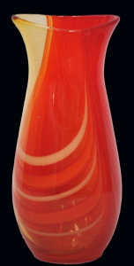 Lot 212 - Large vintage Art Glass Vase - Red & Amber w Curvilinear design to