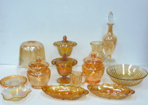 Large group Vintage Marigold & Peach Carnival & glass - mostly iridescen