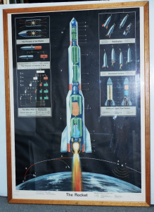 Lot 9 - Large framed mid-century educational poster The Rocket showing a multi-s
