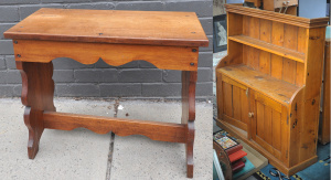 Lot 14 - 2 pces Furniture inc Arts and Crafts blackwood stool - 61cm W, Vintage