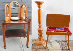 Lot 17 - 4 x pieces Occasional Furniture - MCM Teak veneer Auto trolley, retro 1