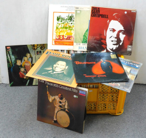 Lot 19 - Oversized crate of vintage vinyl LP records inc Harry Bellafonte, Noel