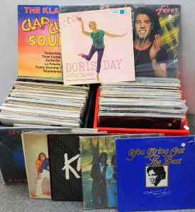 Lot 21 - 2 boxes of vintage vinyl LP records, mixed genres, inc The Klaxons, Don