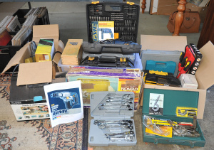 Lot 25 - Group lot of Power Tools, Assorted tool Cases w Contents & Cased To