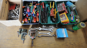 Lot 27 - 4 x Small Boxes of Mixed Tools incl Sidchrome Spanners & Shifters,
