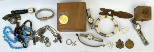 Lot 33 - Box assort Ladies watches, Roamer automatic, works, medallions 50 yrs C