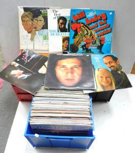 Lot 34 - Large lot of 3 boxes of vintage vinyl LP records, mixed genres, inc Don