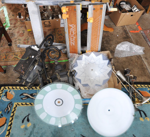 Lot 49 - Group Lot of Lighting & Other Items incl 3 x Retro Glass Ceiling Li