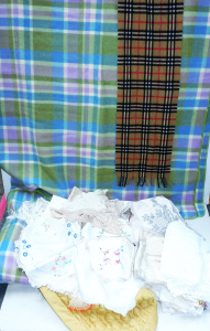 Lot 52 - Mixed Lot inc Burberrys London Cjeck scarf, Pair Aust Godfrey Hirst Sin