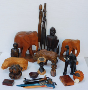 Lot 57 - Group of carved wood and other figurines, animals, and other items, man