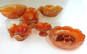 Lot 80 - Group lot - vintage Marigold Carnival Glass - all w Exterior Hobnail cu
