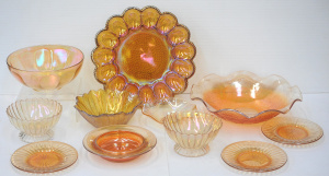 Lot 82 - Large Group vintage Carnival glass mostly iridescent Marigold inc Large
