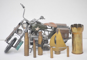 Lot 98 - Metal Modern Model of WWII era Army Motorcycle & Small Lot of Vint