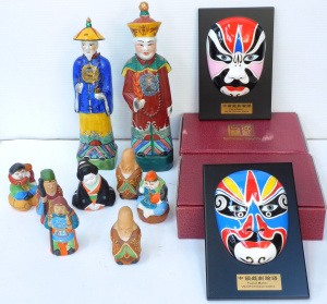 Lot 132 - Group of Oriental ceramic figurines and wall masks inc Japanese Kutani