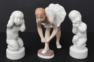 Lot 133 - 3 x B&G Copenhagen porcelain figurines inc a pair of babies and a
