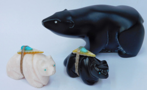Lot 137 - 2 x Native American carved stone Zuni Bear Fetishes singed to base by