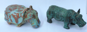 Lot 145 - 2 x Hippopotamus figurines inc cast metal (12cm L) and studio pottery