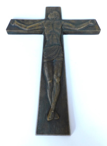 Lot 148 - Michael Meszaros (b1945) bronze crucifix, signed and dated 1995 lower