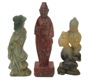Lot 149 - 3 x vintage Chinese carved stone figures inc jade erotic couple (small