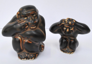 Lot 177 - 2 x Royal Copenhagen stoneware gorilla figurines - tallest 8cm H