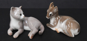 Lot 187 - 2 x Royal Copenhagen porcelain animal figurines inc a fawn and a cat (