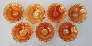 Lot 188 - Set of 7 Vintage Australian Crown Crystal Marigold Swan Nappy bowls 1