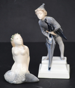 Lot 189 - 2 pces vintage Royal Copenhagen figures inc The Sandman, Boy with Umbr