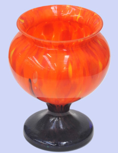 Lot 196 - Vintage Kralik Czech Art Glass Spatter Pedestal Vase Blue Base with or