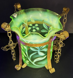 Lot 210 - Victorian Uranium Glass light Fitting - fluted rim with Vaseline flowe