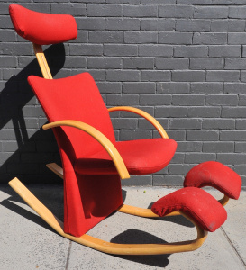 Lot 3 - Modernist Designer Gravity Rocking Chair w Original Red Woolen Fabric by