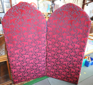 Lot 4 - Large 2 x fold Room Divider Screen - Maroon velvet brocade w black groun