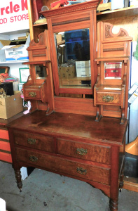 Lot 14 - Edwardian mirrored bedroom dresser on ceramic casters with patterned ve