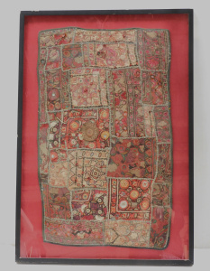 Lot 24 - Large framed vintage Indian Embroidered Fabric Panel - mainly red tones