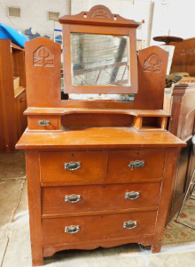 Lot 30 - Vintage Arts & Crafts silky Oak Dressing Table w period carved deco
